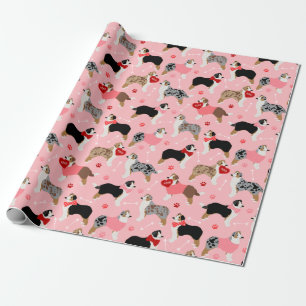 Australian Shepherd Valentine Pattern Wrapping Paper