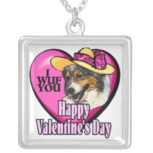 Australian Shepherd Valentines Day Silver Plated Necklace