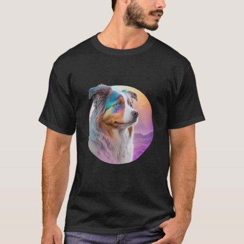 Australian Shepherd Vaporwave Retrowave Aesthetic  T_Shirt