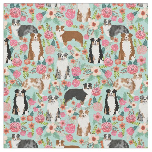 Australian Shepherd vintage florals mint mix Fabric