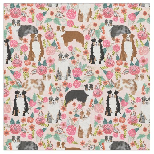 Australian Shepherd vintage florals pink mix Fabric