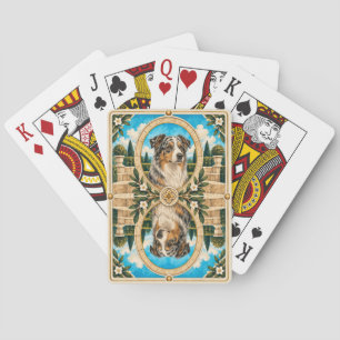 Australian Shepherd, Vintage Watercolor Dog Art Poker Cards