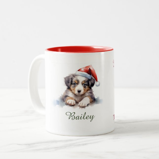 Australian Shepherd Watercolor Christmas Mug (Front Left)