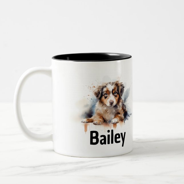 Australian Shepherd Watercolor Mug (Left)