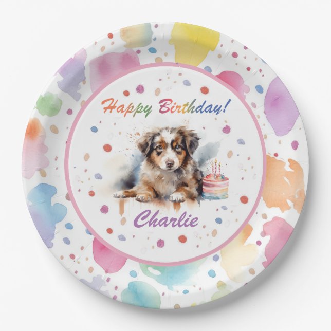 Australian Shepherd Watercolor Paper Plate (Front)