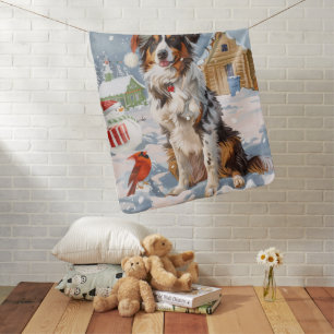 Australian Shepherd Winter Wonderland Christmas Baby Blanket