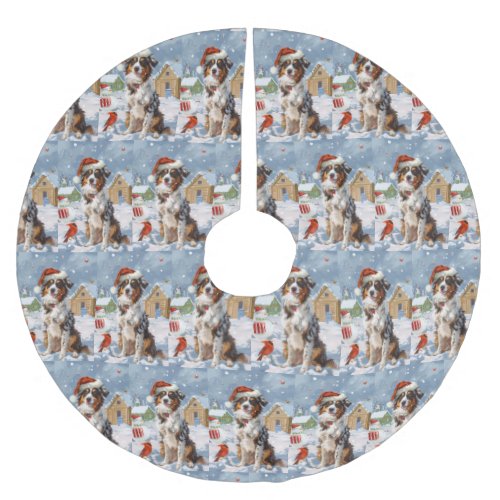 Australian Shepherd Winter Wonderland Christmas Brushed Polyester Tree Skirt