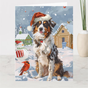 Australian Shepherd Winter Wonderland Christmas Card