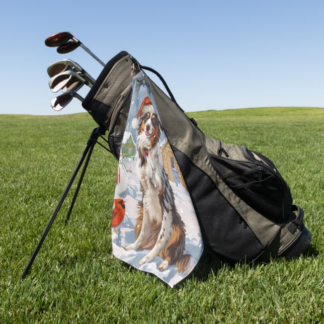 Australian Shepherd Winter Wonderland Christmas Golf Towel (Green)