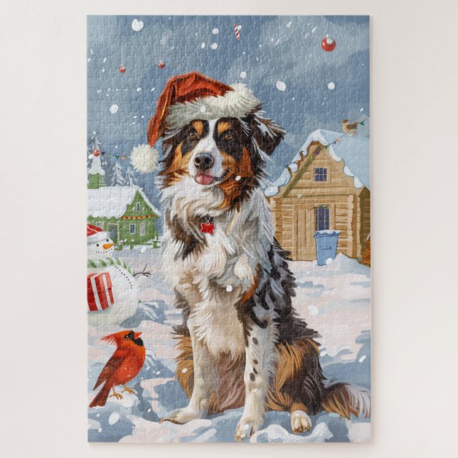 Australian Shepherd Winter Wonderland Christmas Jigsaw Puzzle (Vertical)