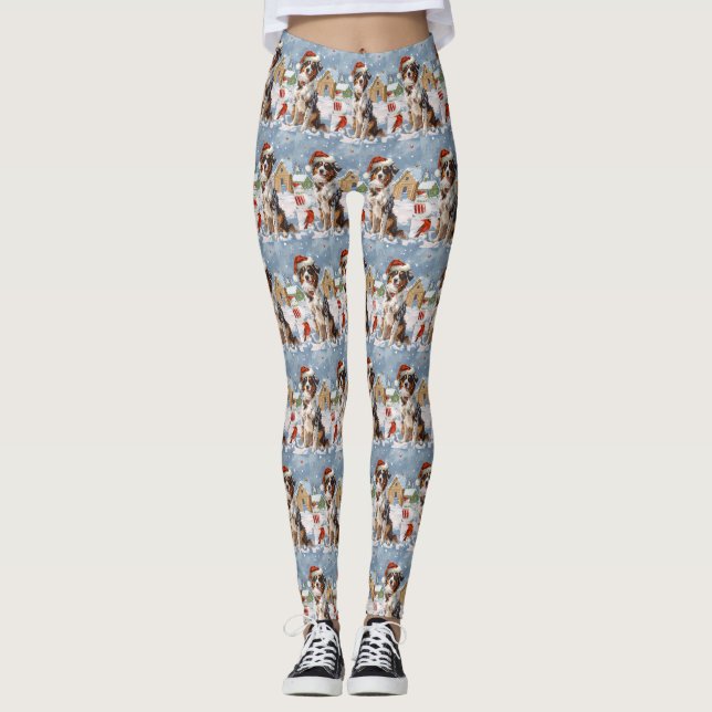Australian Shepherd Winter Wonderland Christmas Leggings (Front)