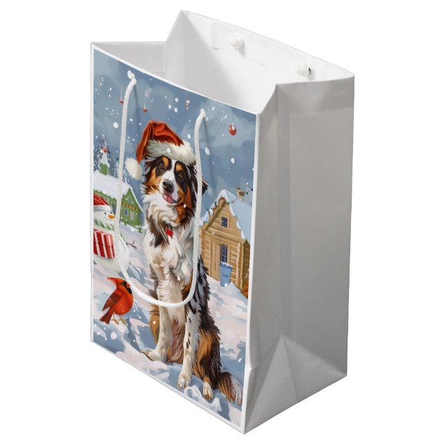 Australian Shepherd Winter Wonderland Christmas Medium Gift Bag (Front Angled)