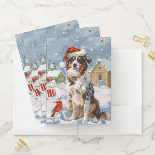 Australian Shepherd Winter Wonderland Christmas Pocket Folder
