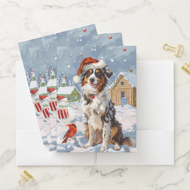 Australian Shepherd Winter Wonderland Christmas Pocket Folder (In Situ)