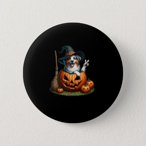 Australian Shepherd Witch Pumpkin Halloween Mens W Button