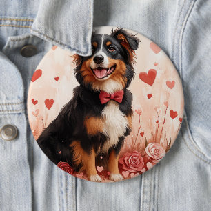 Australian Shepherd with Roses - Valentine's Day  Button