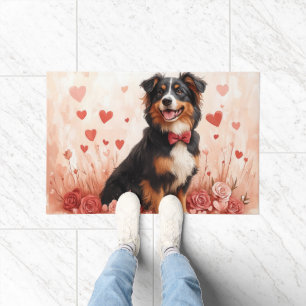 Australian Shepherd with Roses - Valentine's Day Doormat