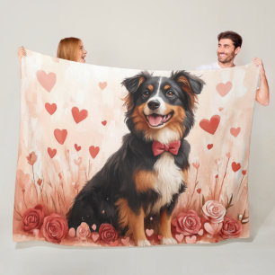 Australian Shepherd with Roses - Valentine's Day  Fleece Blanket