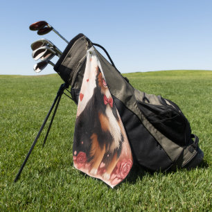 Australian Shepherd with Roses - Valentine's Day Golf Towel