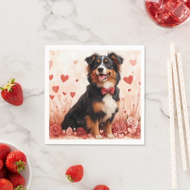 Australian Shepherd with Roses - Valentine's Day  Napkins (Insitu)