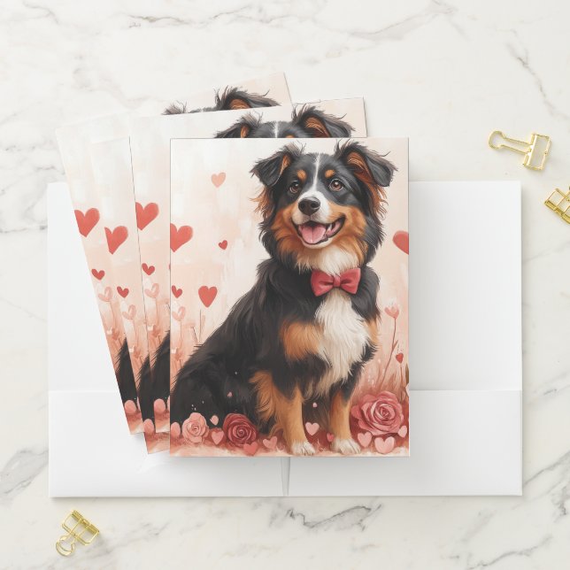 Australian Shepherd with Roses - Valentine's Day  Pocket Folder (In Situ)