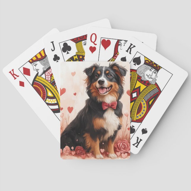 Australian Shepherd with Roses - Valentine's Day  Poker Cards (Back)