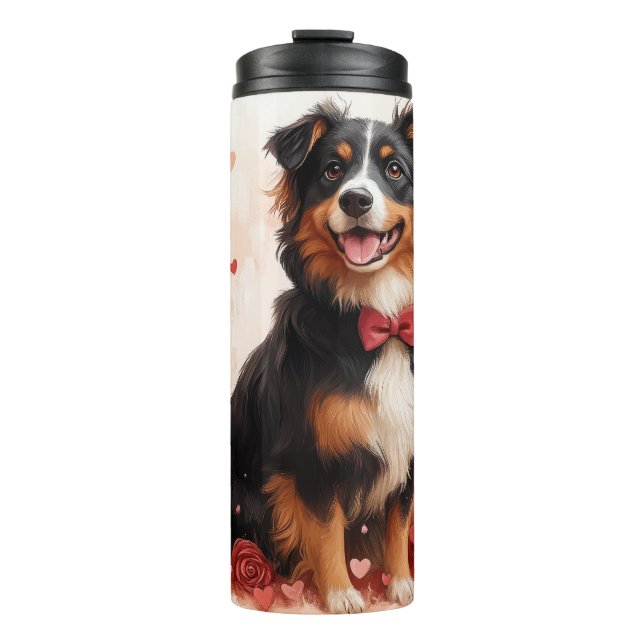 Australian Shepherd with Roses - Valentine's Day  Thermal Tumbler (Front)