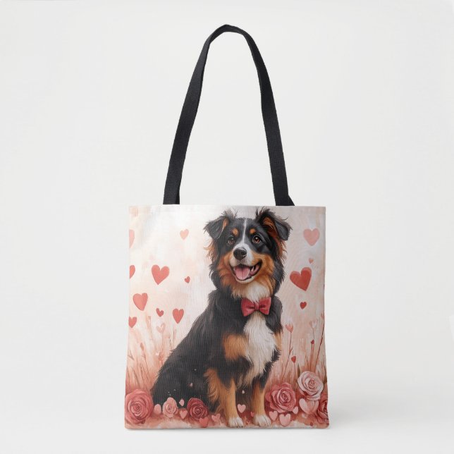 Australian Shepherd with Roses - Valentine's Day  Tote Bag (Front)