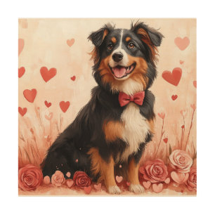 Australian Shepherd with Roses - Valentine's Day Wood Wall Art