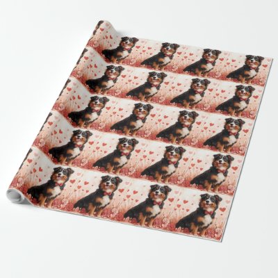 Australian Shepherd with Roses - Valentine's Day  Wrapping Paper