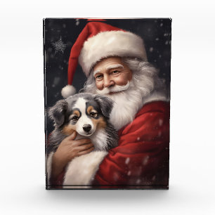 Australian Shepherd with Santa Claus Christmas Acrylic Award