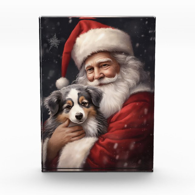 Australian Shepherd with Santa Claus Christmas  Acrylic Award (Front)