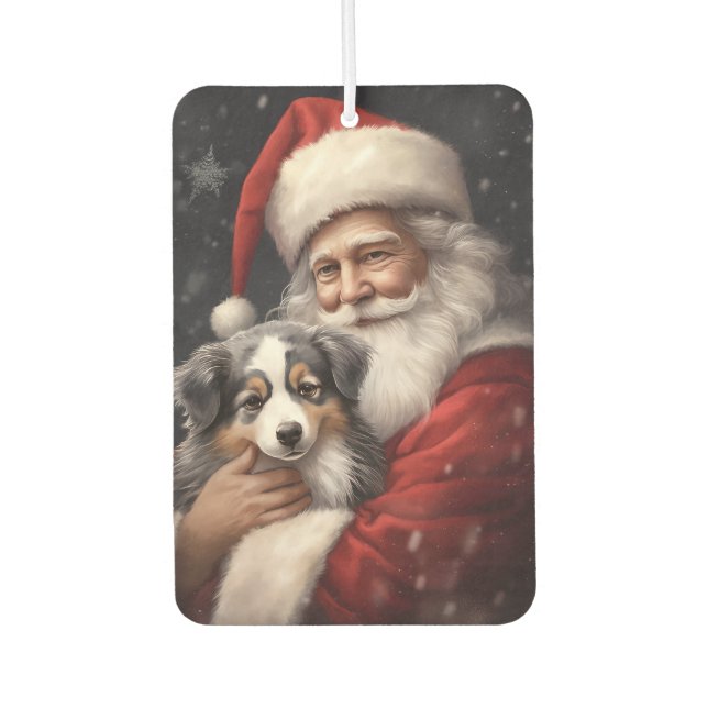 Australian Shepherd with Santa Claus Christmas  Air Freshener (Front)