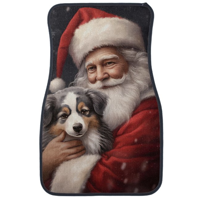 Australian Shepherd with Santa Claus Christmas  Car Floor Mat (Front)