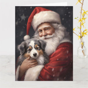 Australian Shepherd with Santa Claus Christmas  Card