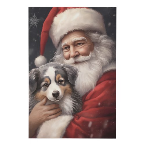 Australian Shepherd with Santa Claus Christmas  Faux Canvas Print