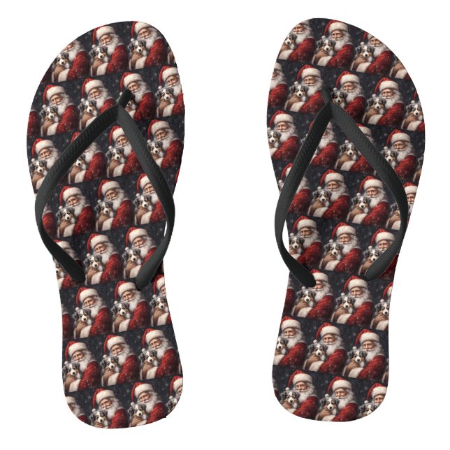Australian Shepherd with Santa Claus Christmas  Flip Flops (Footbed)
