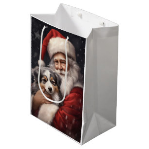 Australian Shepherd with Santa Claus Christmas  Medium Gift Bag