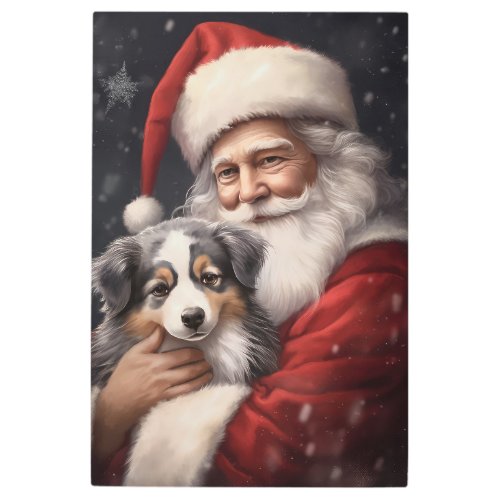 Australian Shepherd with Santa Claus Christmas  Metal Print