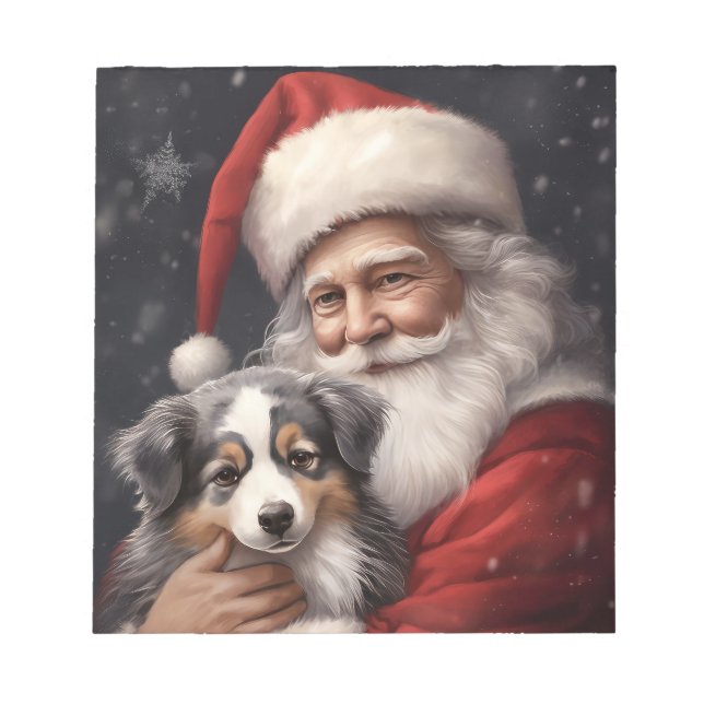 Australian Shepherd with Santa Claus Christmas  Notepad (Front)