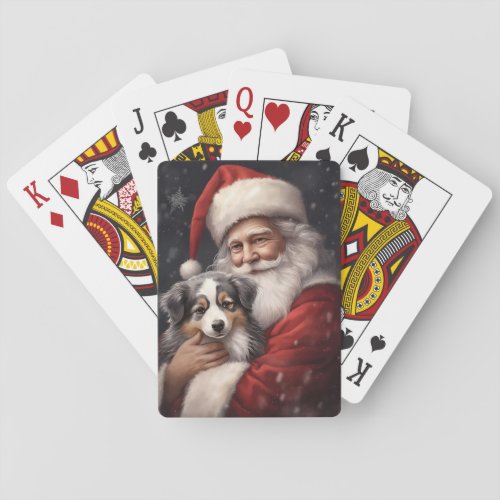 Australian Shepherd with Santa Claus Christmas  Poker Cards