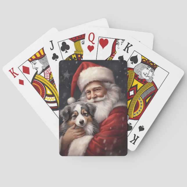 Australian Shepherd with Santa Claus Christmas  Poker Cards (Back)