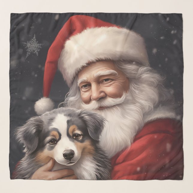 Australian Shepherd with Santa Claus Christmas  Scarf (Front)