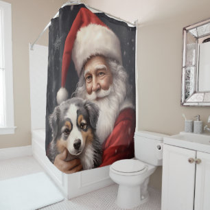 Australian Shepherd with Santa Claus Christmas Shower Curtain
