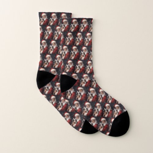 Australian Shepherd with Santa Claus Christmas  Socks