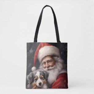 Australian Shepherd with Santa Claus Christmas Tote Bag