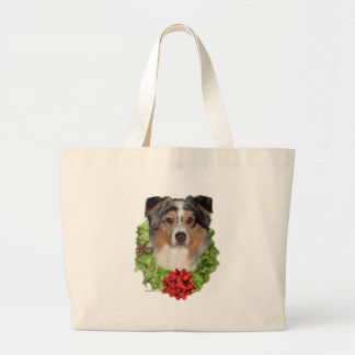 Australian Shepherd Wreath Large Tote Bag