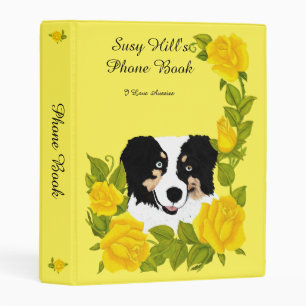 Australian Shepherd & Yellow Roses 6X9 Notebook Mini Binder