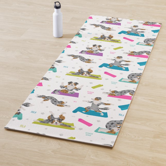 Australian shepherd yoga pose yoga mat (In Situ)