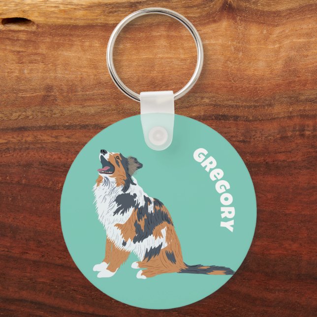 Australian Shepherds Aussie Dogs Personalized Keychain (Front)